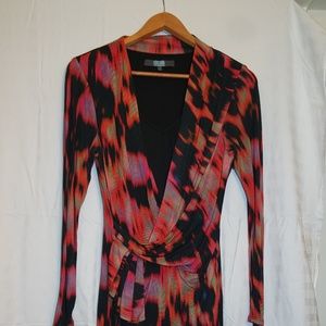 Eva Franco Black RedTan Women's Wrap Dress Size 6